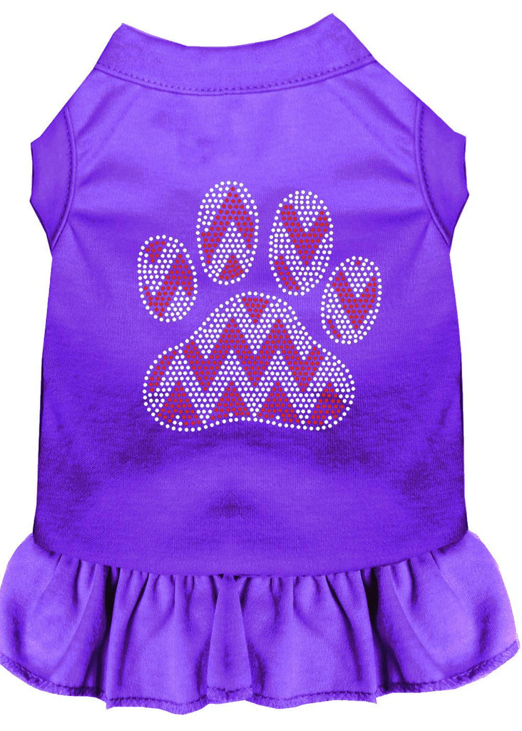 Candy Cane Chevron Paw Rhinestone Dog Dress Purple Med (12)