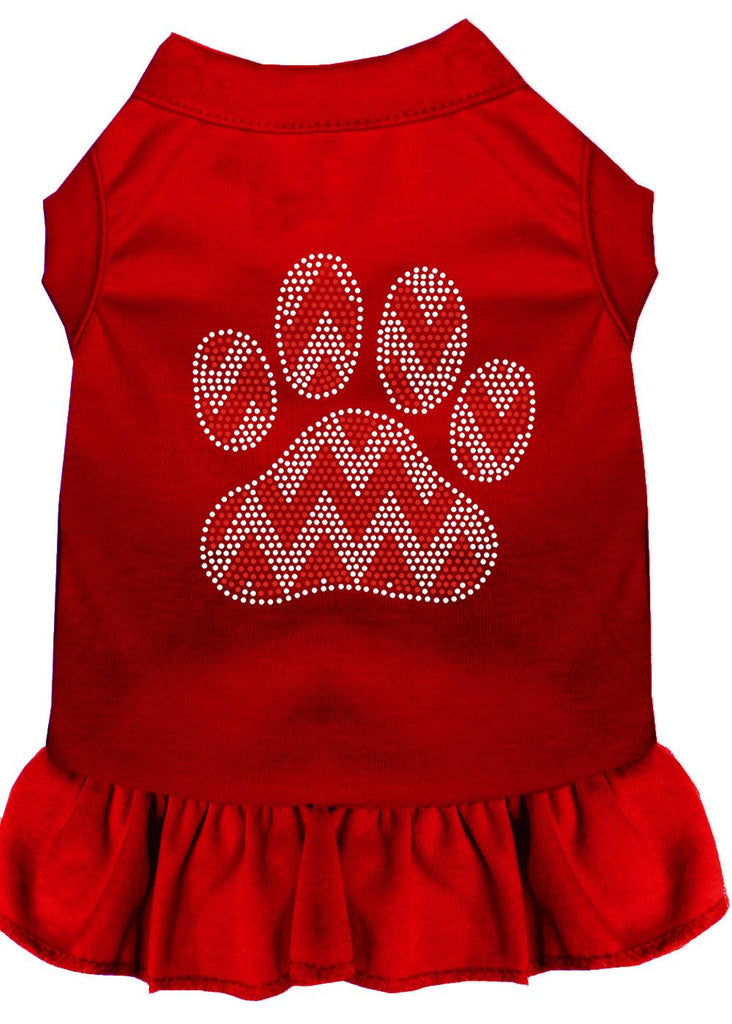 Candy Cane Chevron Paw Rhinestone Dog Dress Red 4x (22)