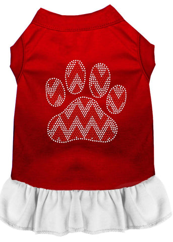 Candy Cane Chevron Paw Rhinestone Dog Dress Red With White Med (12)