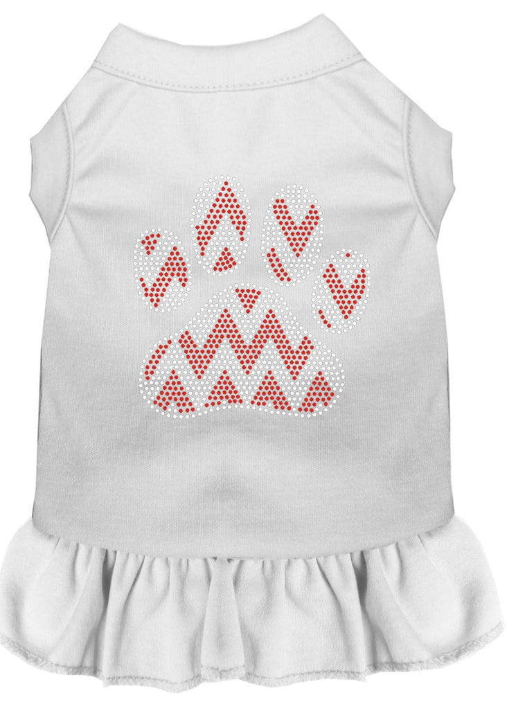 Candy Cane Chevron Paw Rhinestone Dog Dress White Med (12)