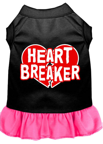 Heart Breaker Screen Print Dress Black With Bright Pink Xs (8)