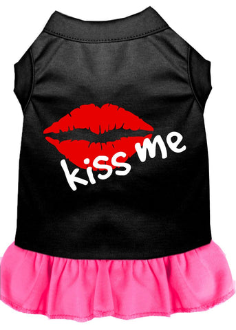 Kiss Me Screen Print Dress Black With Bright Pink Lg (14)