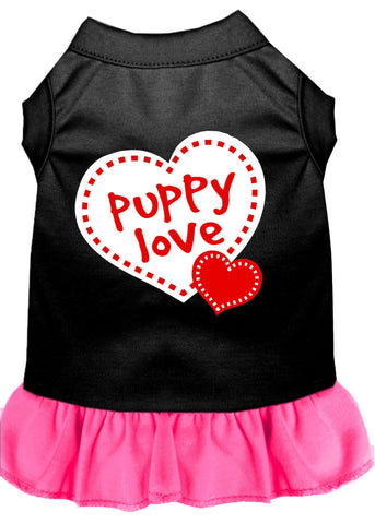 Puppy Love Screen Print Dress Black With Bright Pink Lg (14)