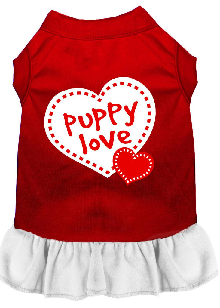 Puppy Love Screen Print Dress Red With White Lg (14)