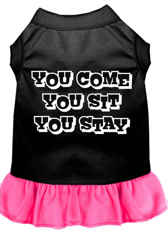 You Come, You Sit, You Stay Screen Print Dress Black With Bright Pink Lg (14)