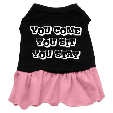 You Come, You Sit, You Stay Screen Print Dress Black with Pink Sm (10)