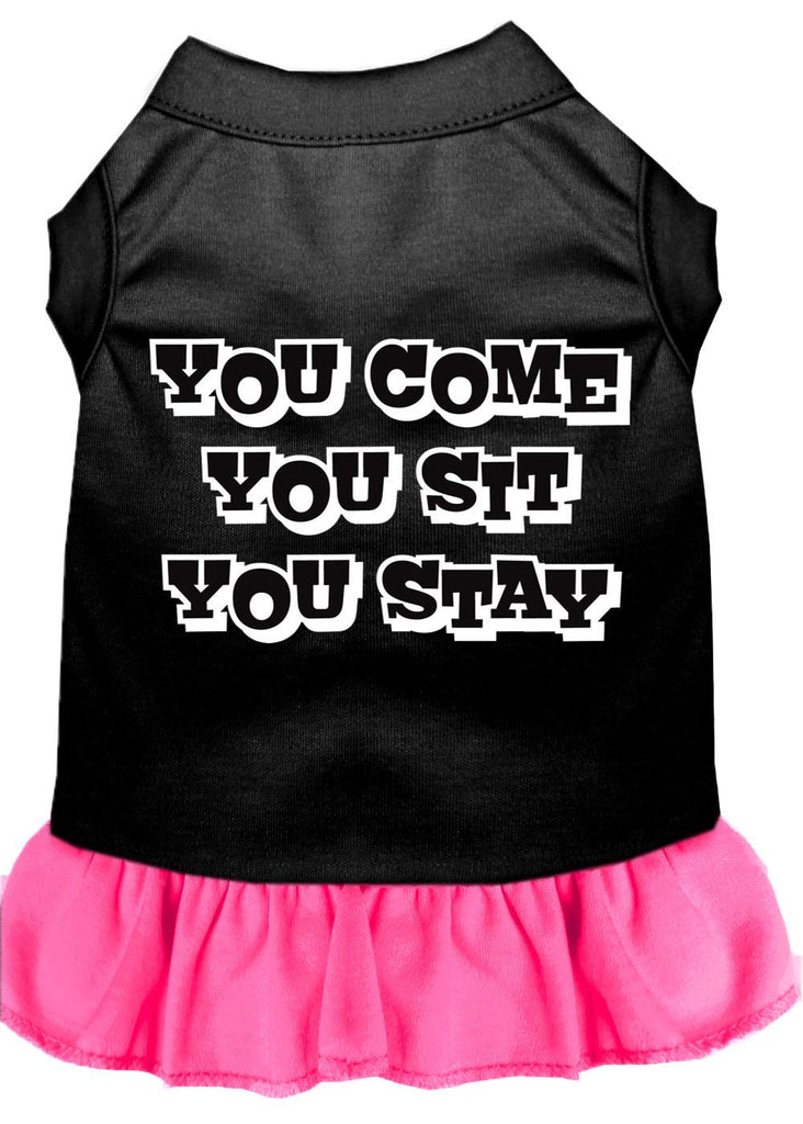 You Come, You Sit, You Stay Screen Print Dress Black With Bright Pink Sm (10)