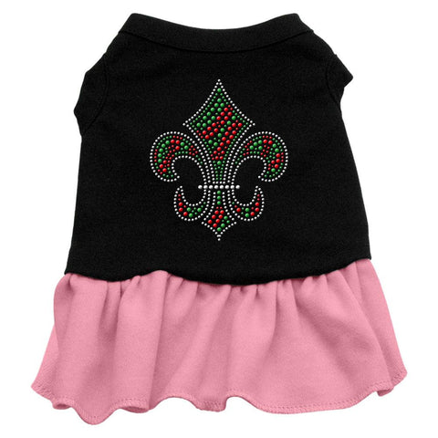 Christmas Fleur De Lis Rhinestone Dress Black with Pink XS (8)