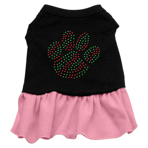 Christmas Paw Rhinestone Dress Black with Pink Sm (10)