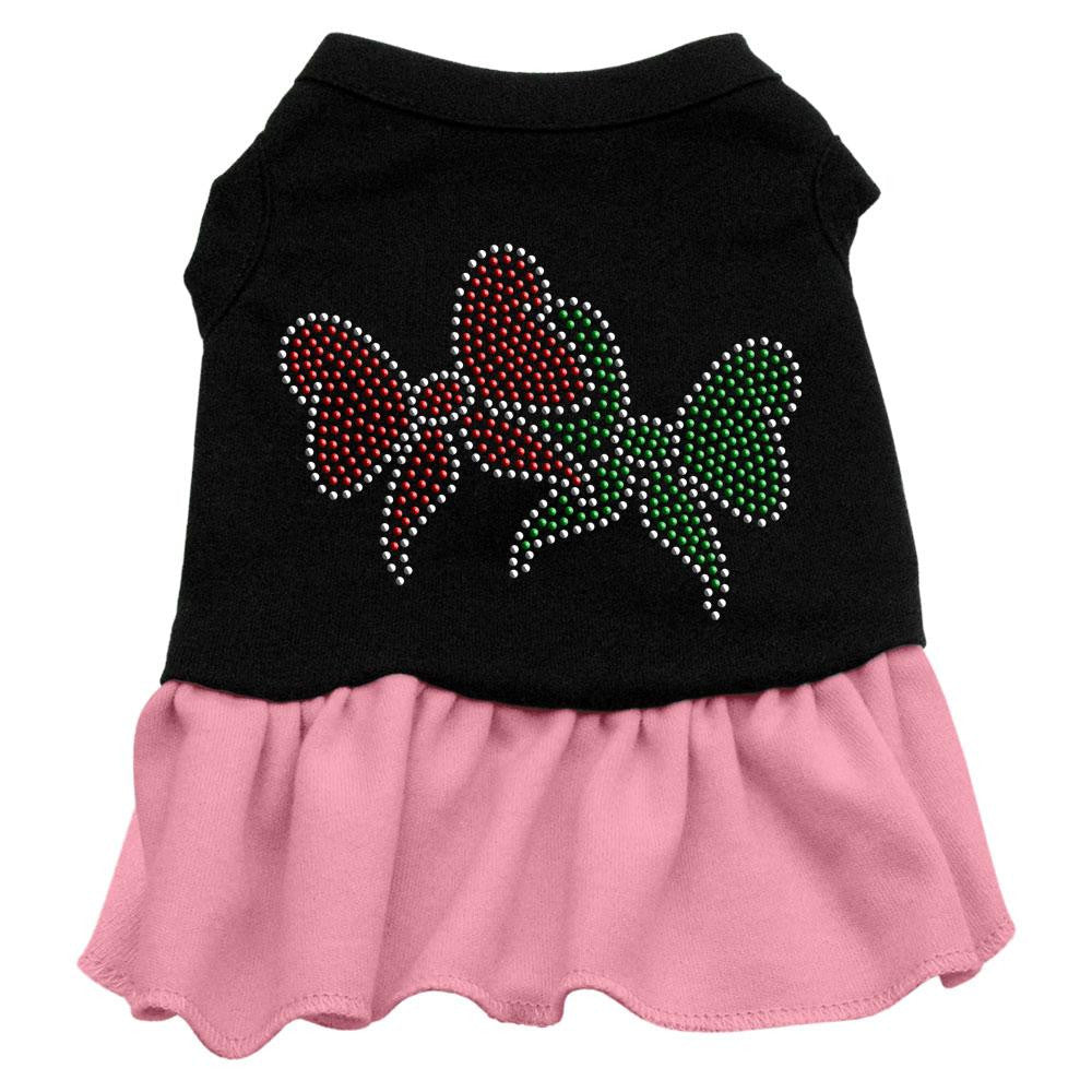 Christmas Bows Rhinestone Dress Black with Pink XS (8)