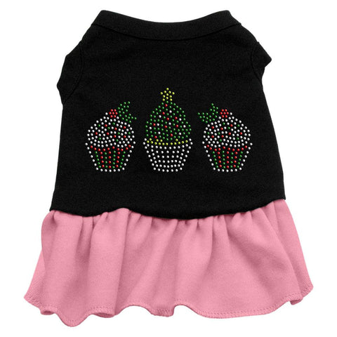 Christmas Cupcakes Rhinestone Dress Black with Pink Sm (10)