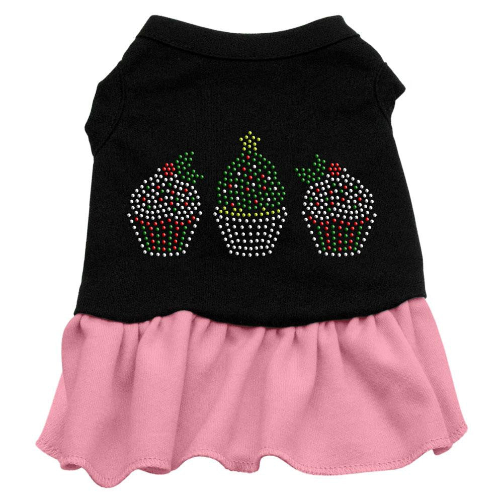 Christmas Cupcakes Rhinestone Dress Black with Pink XS (8)