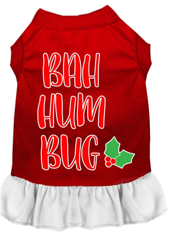 Bah Humbug Screen Print Dog Dress Red With White Lg