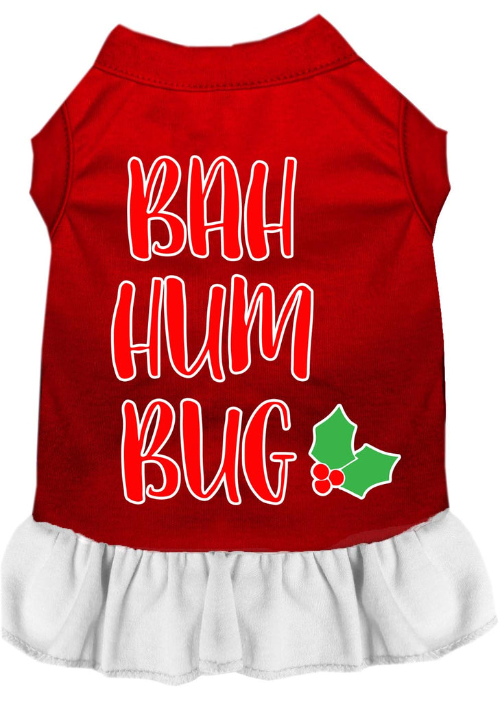 Bah Humbug Screen Print Dog Dress Red With White Med