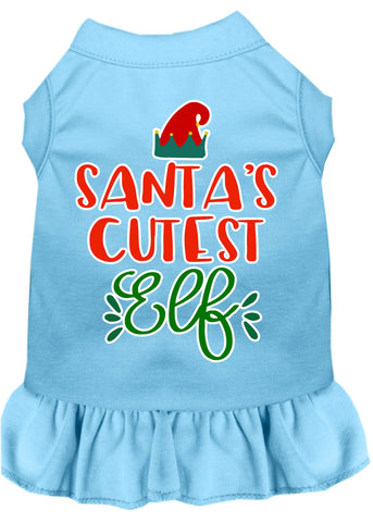 Santa's Cutest Elf Screen Print Dog Dress Baby Blue 4x