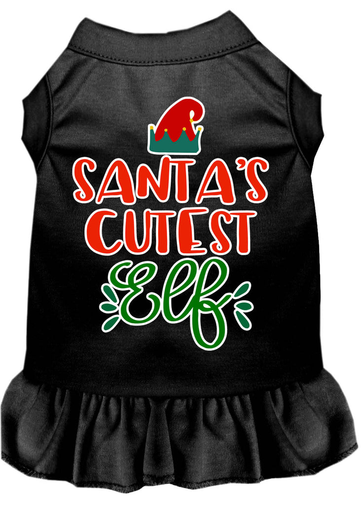 Santa's Cutest Elf Screen Print Dog Dress Black 4x