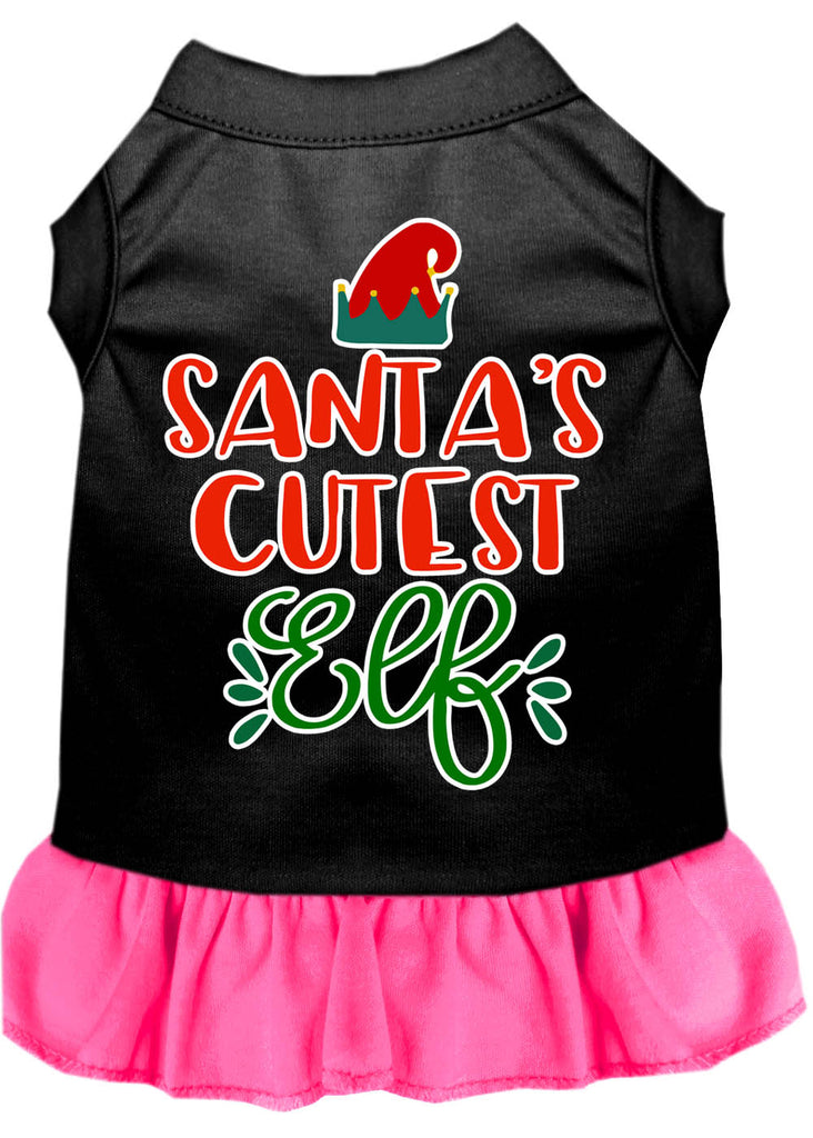 Santa's Cutest Elf Screen Print Dog Dress Black With Bright Pink Xs