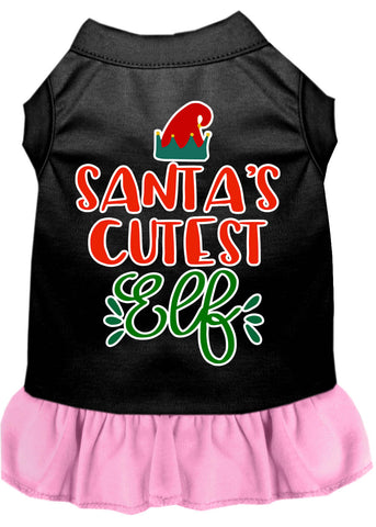 Santa's Cutest Elf Screen Print Dog Dress Black With Light Pink Xs