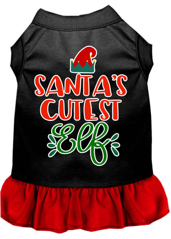 Santa's Cutest Elf Screen Print Dog Dress Black With Red Lg