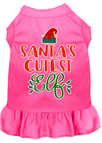 Santa's Cutest Elf Screen Print Dog Dress Bright Pink 4x