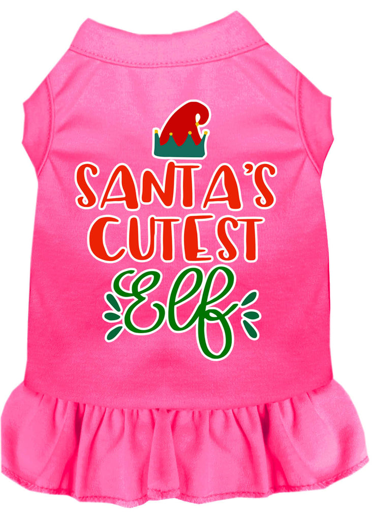 Santa's Cutest Elf Screen Print Dog Dress Bright Pink Xl