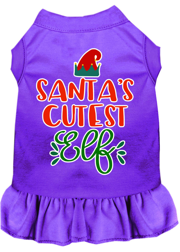 Santa's Cutest Elf Screen Print Dog Dress Purple 4x