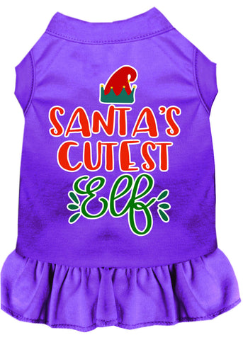 Santa's Cutest Elf Screen Print Dog Dress Purple Med