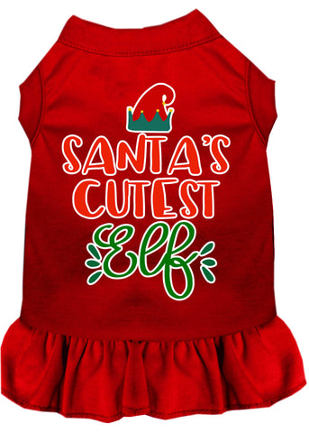 Santa's Cutest Elf Screen Print Dog Dress Red Med