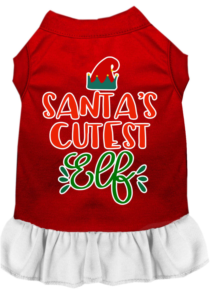 Santa's Cutest Elf Screen Print Dog Dress Red With White Lg