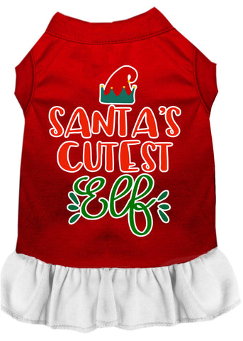 Santa's Cutest Elf Screen Print Dog Dress Red With White Med