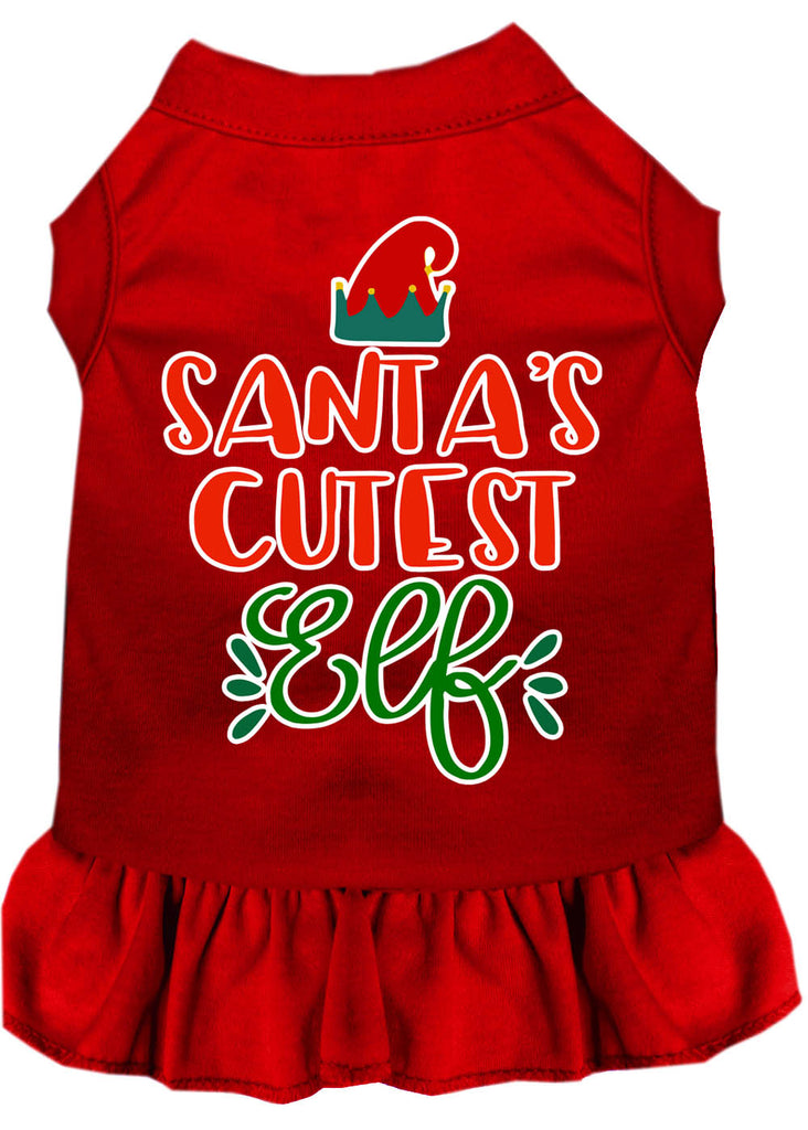 Santa's Cutest Elf Screen Print Dog Dress Red Xl