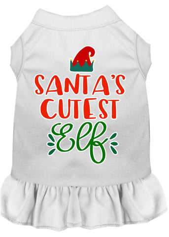 Santa's Cutest Elf Screen Print Dog Dress White Lg