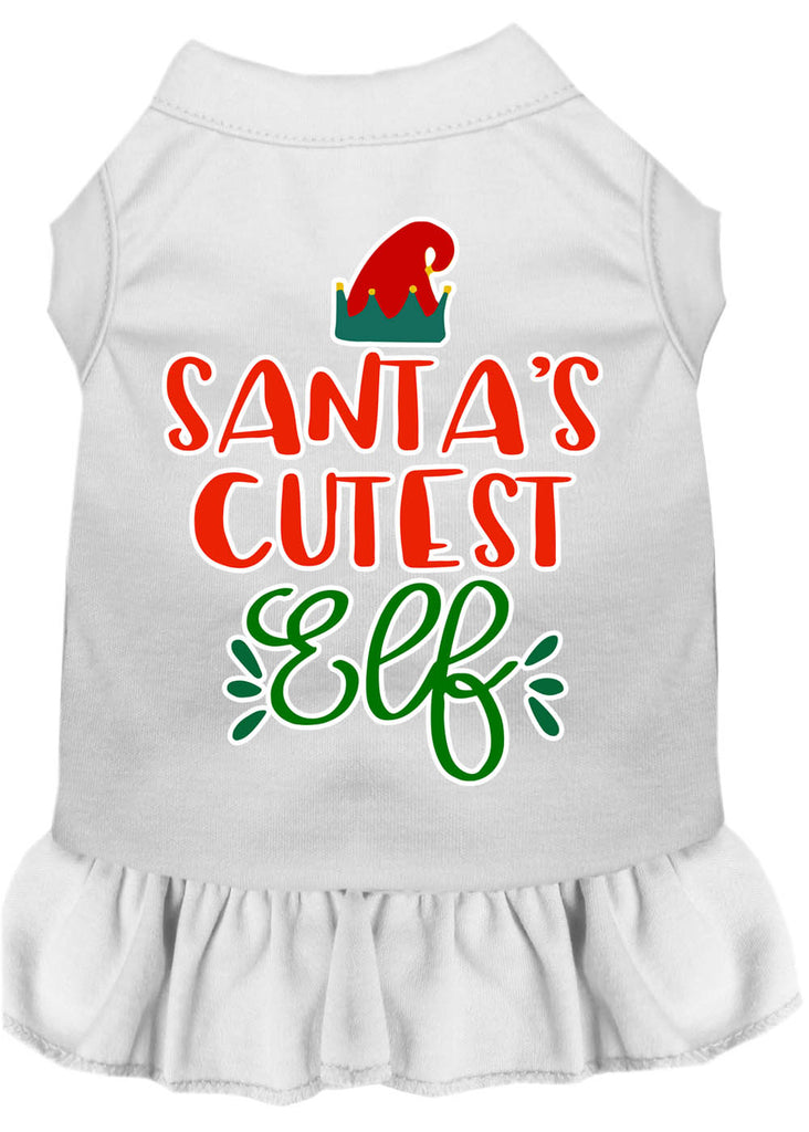 Santa's Cutest Elf Screen Print Dog Dress White Med