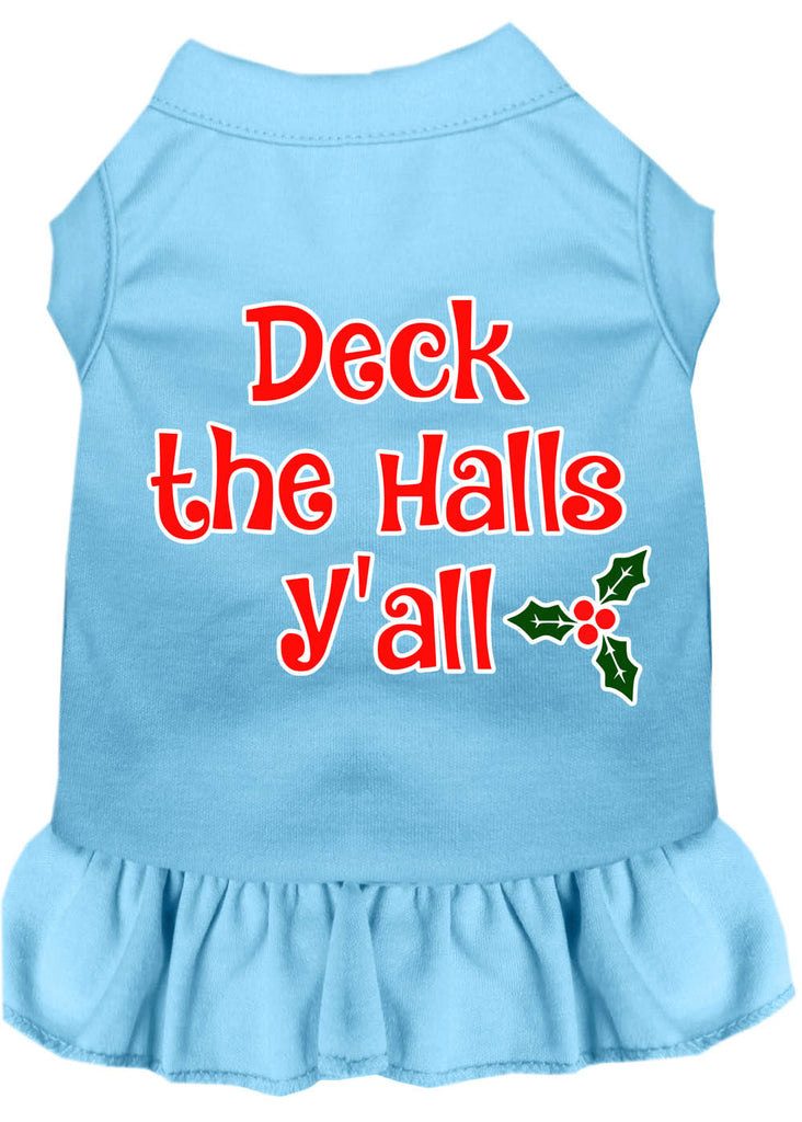 Deck The Halls Y'all Screen Print Dog Dress Baby Blue Xxl