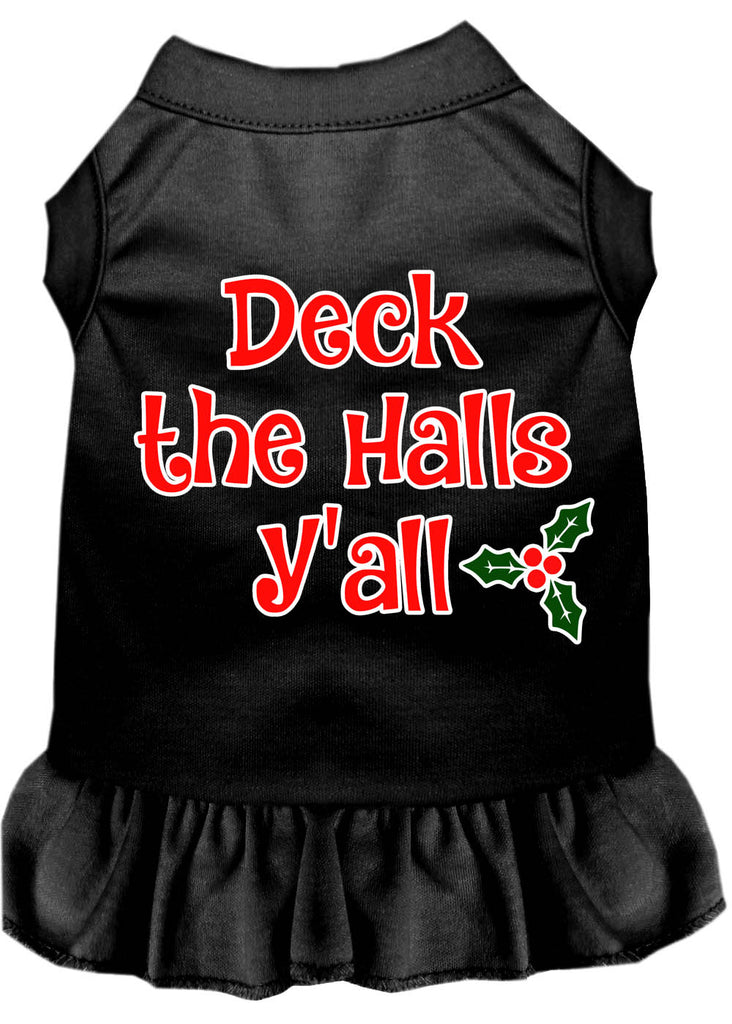 Deck The Halls Y'all Screen Print Dog Dress Black 4x