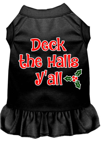 Deck The Halls Y'all Screen Print Dog Dress Black 4x