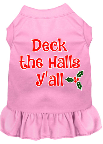 Deck The Halls Y'all Screen Print Dog Dress Light Pink Med