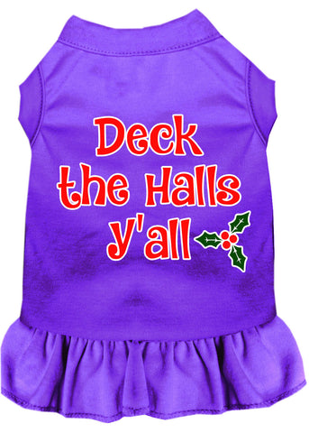 Deck The Halls Y'all Screen Print Dog Dress Purple 4x