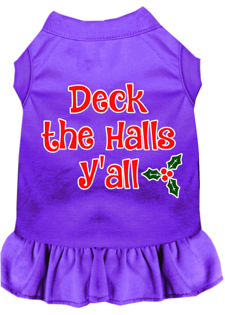 Deck The Halls Y'all Screen Print Dog Dress Purple Med