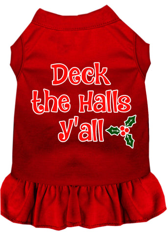 Deck The Halls Y'all Screen Print Dog Dress Red Med