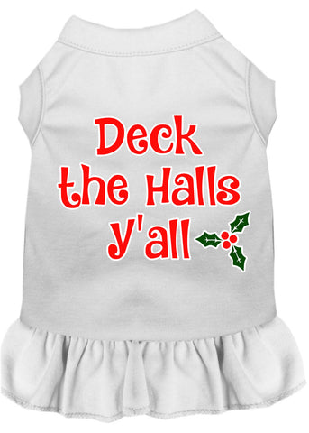 Deck The Halls Y'all Screen Print Dog Dress White Xl