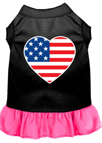 American Flag Heart Screen Print Dress Black With Bright Pink Lg (14)