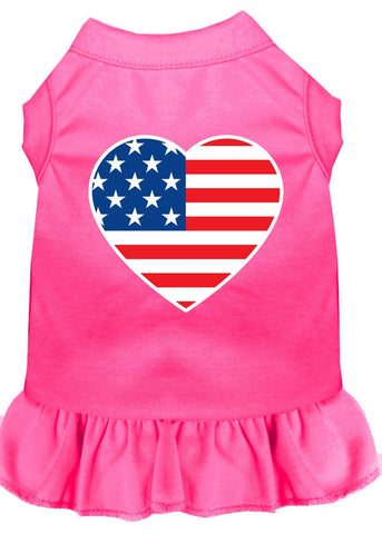 American Flag Heart Screen Print Dress Bright Pink Sm (10)