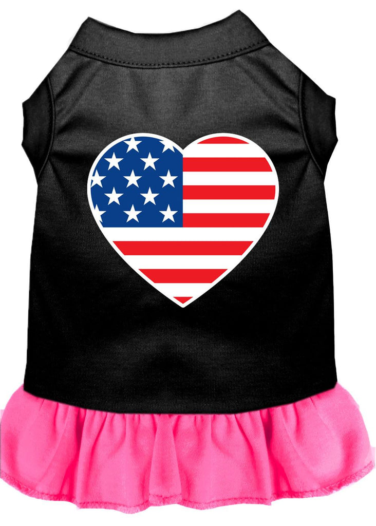 American Flag Heart Screen Print Dress Black With Bright Pink Xs (8)