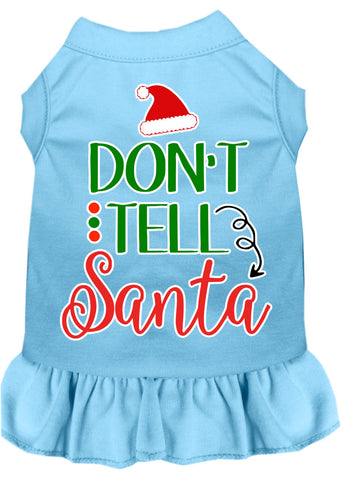 Don't Tell Santa Screen Print Dog Dress Baby Blue 4x