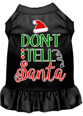 Don't Tell Santa Screen Print Dog Dress Black 4x