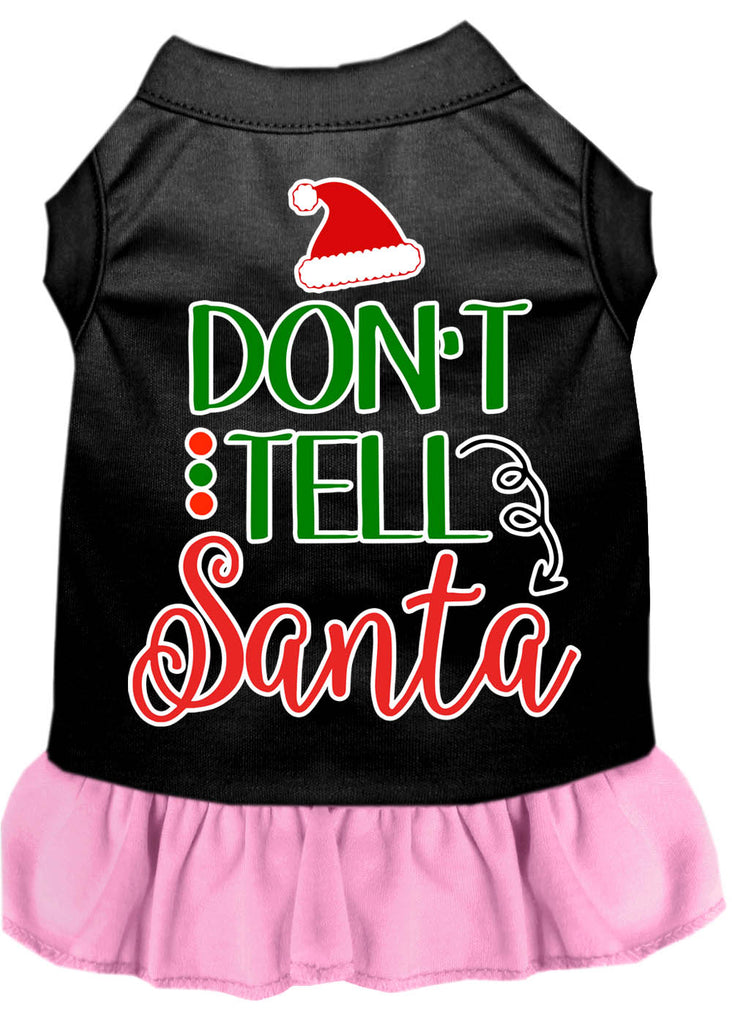 Don't Tell Santa Screen Print Dog Dress Black With Light Pink Lg