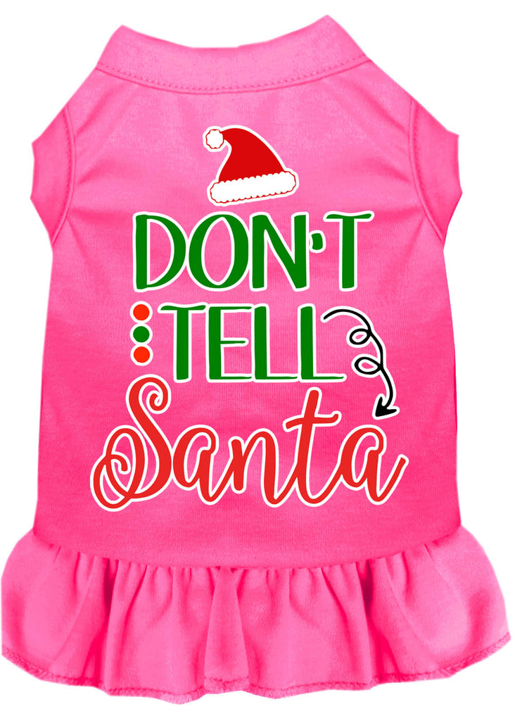 Don't Tell Santa Screen Print Dog Dress Bright Pink 4x