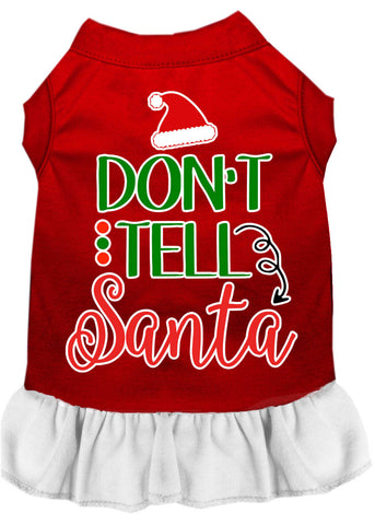 Don't Tell Santa Screen Print Dog Dress Red With White Xl