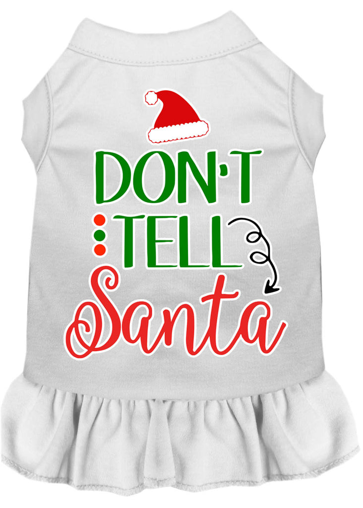 Don't Tell Santa Screen Print Dog Dress White 4x